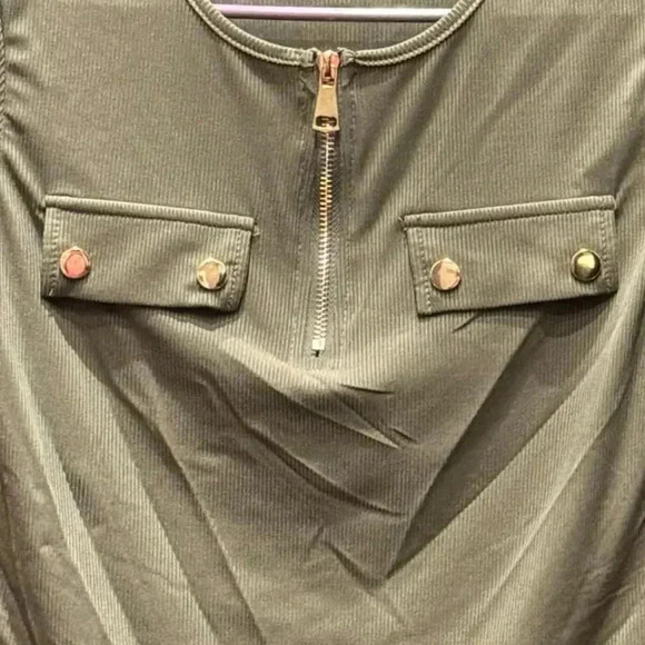 SHEIN Khaki Short Sleeve Tee with Front Zipper - Picture 3 of 4